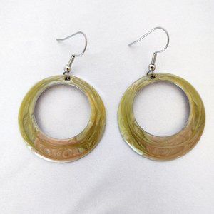 Vintage 80's Olive Green Enamel Circle Hoop Earrings